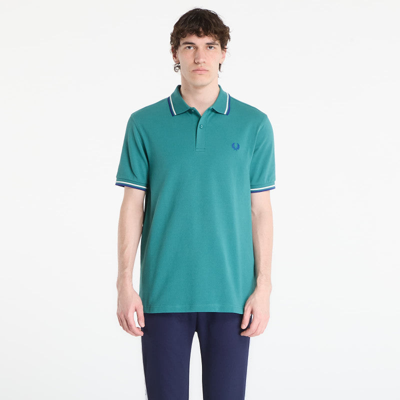 FRED PERRY Twin Tipped Fred Perry Shirt Deep Mint/ Snow White/ Soho Eclipse