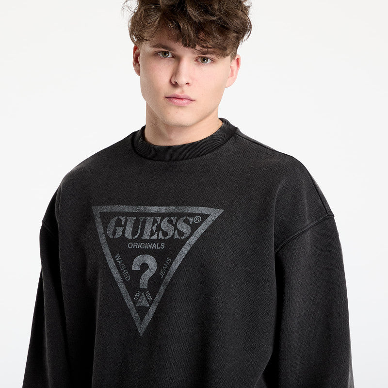 GUESS Originals Eco Vintage Triangle Crewneck Sweatshirt Jet Black Multi