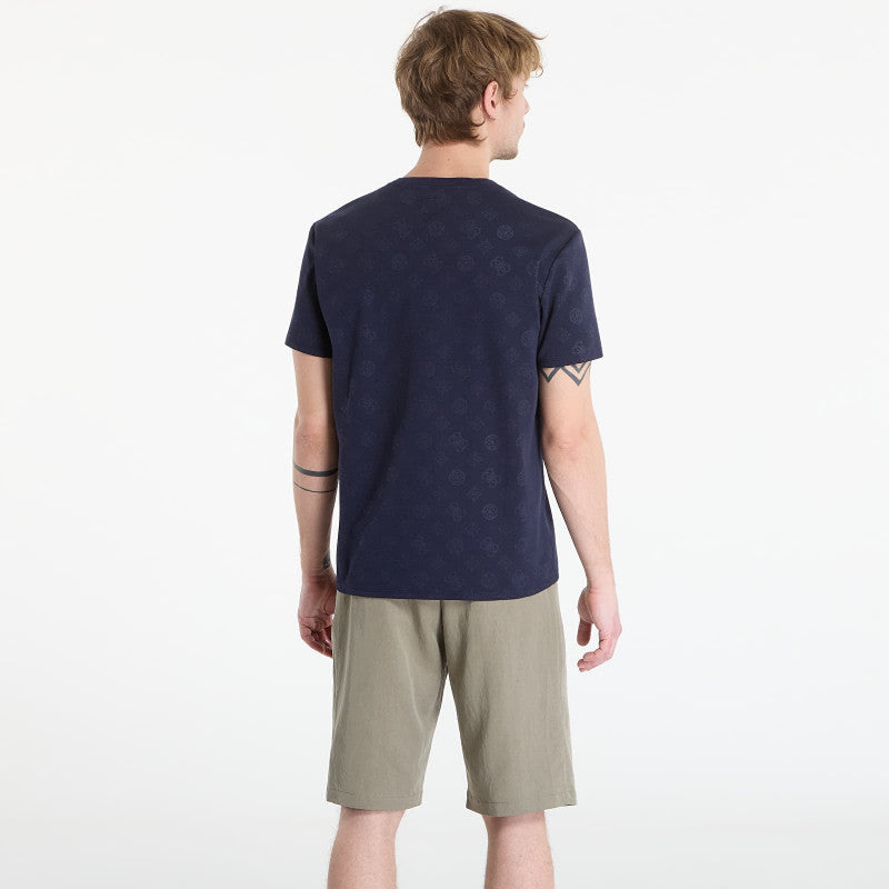 Guess Jeans Nico Embossed Knit Ss Crew Peony Logo Smart Blue