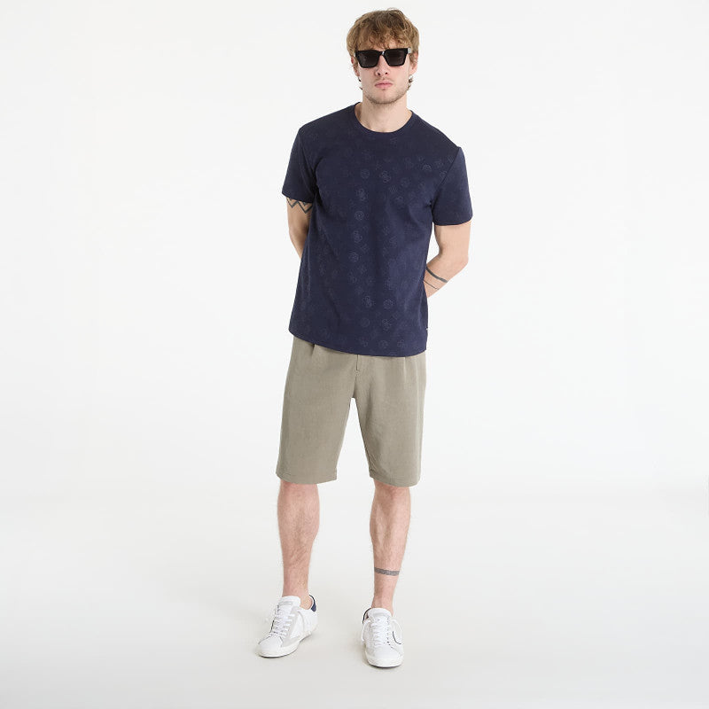 Guess Jeans Nico Embossed Knit Ss Crew Peony Logo Smart Blue