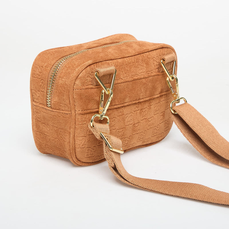 Jordan Jam Suede Monogram Camera Bag Cognac