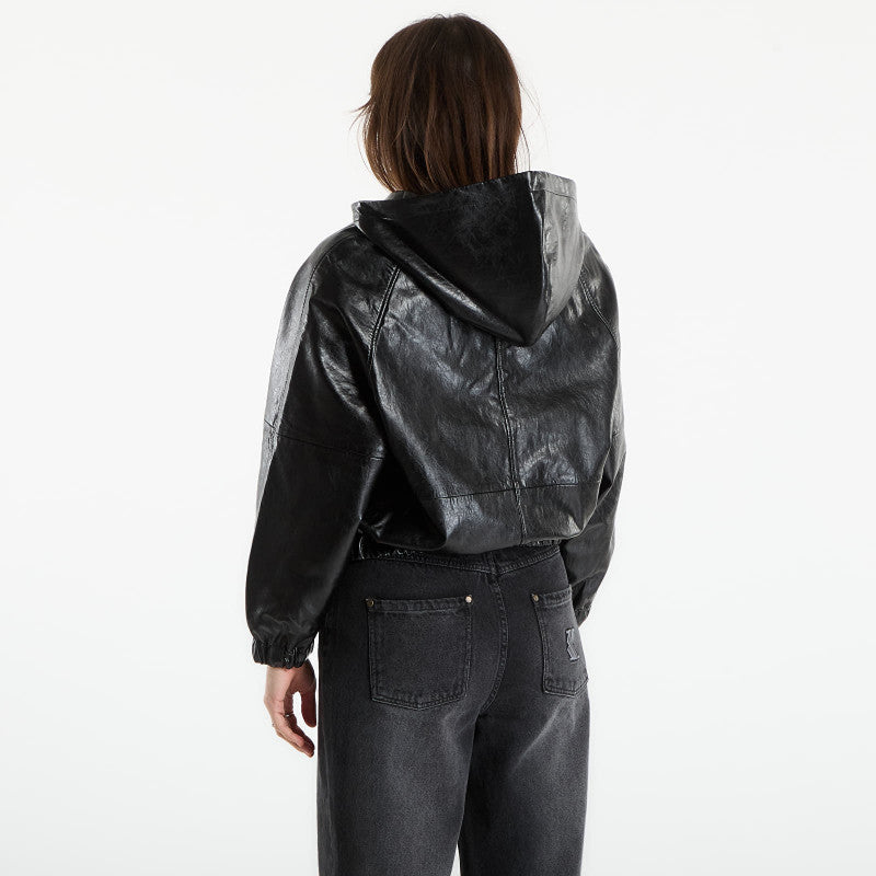 Michael Kors Faux Leather Hoodie Black