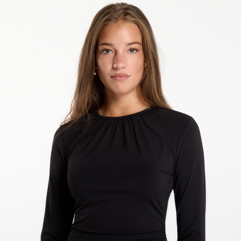 Sukienka Michael Kors Ruched Ruffle Hem Dress Black