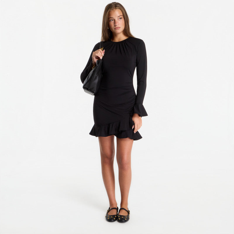 Sukienka Michael Kors Ruched Ruffle Hem Dress Black