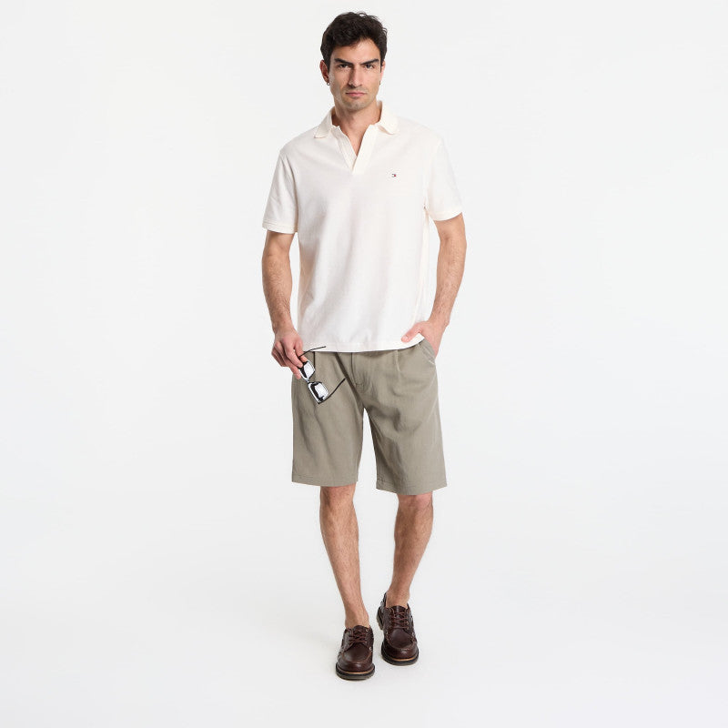 Tommy Hilfiger V Neck Crepe Classic Polo Tee Ivory Petal