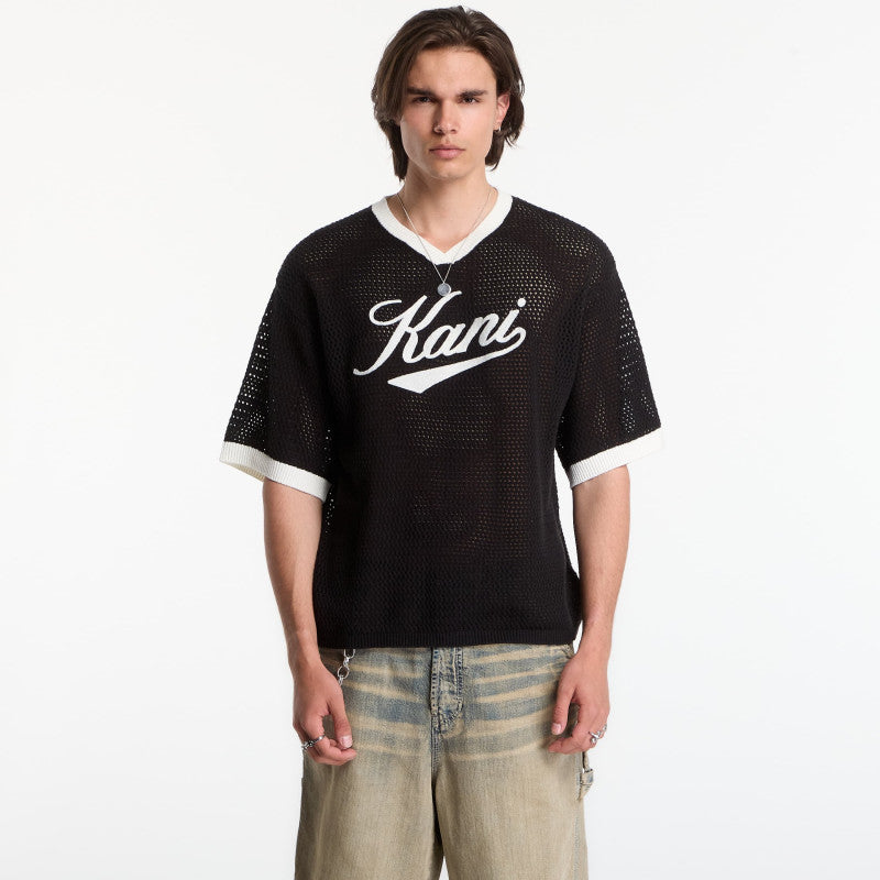 Karl Kani Cursive Varsity Crochet Boxy T-Shirt Black