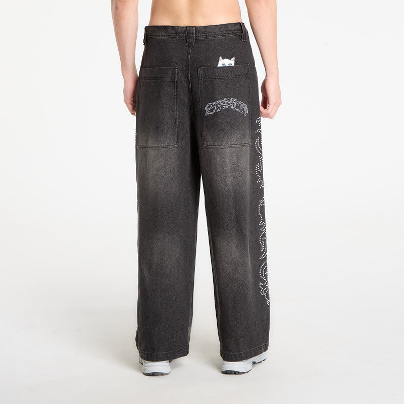 RIPNDIP Pretty Flacko Extra Wide Leg Pants Black Vintage Wash Denim