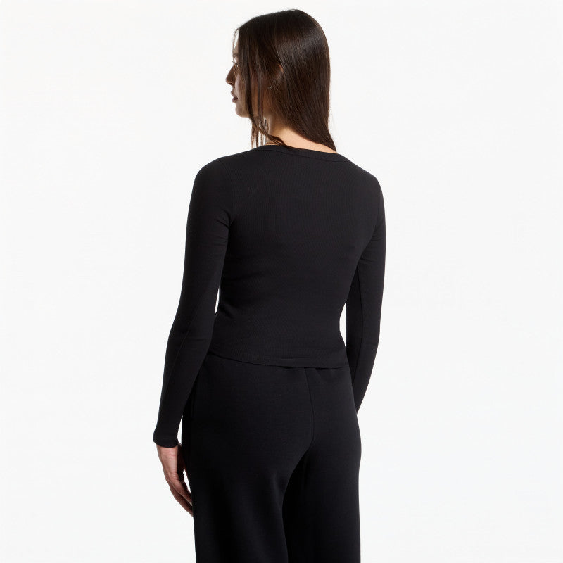 Urban Classics Ladies Rib Jersey Wide Neck Longsleeve Black