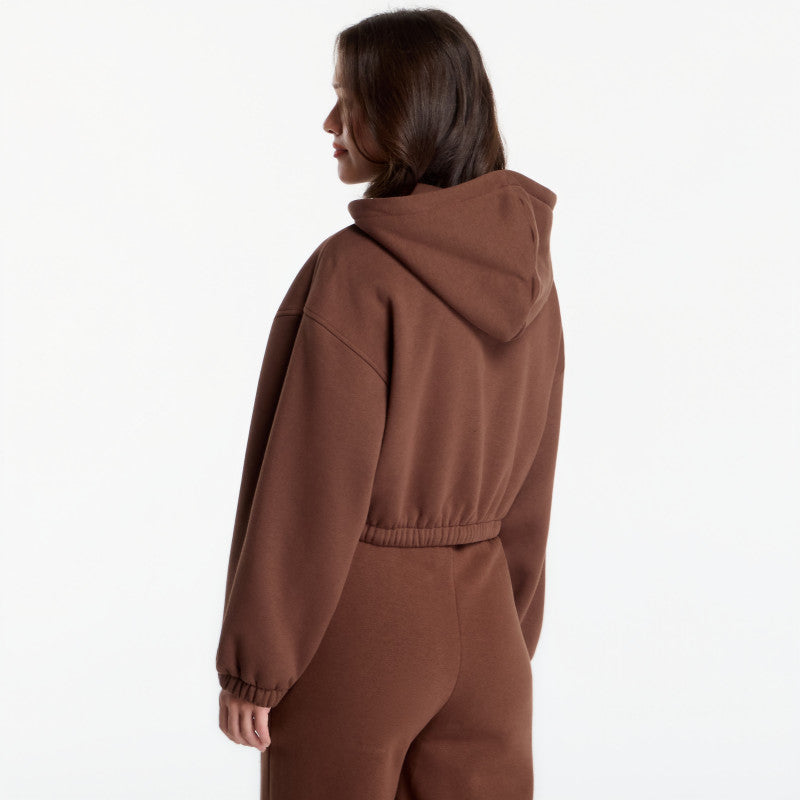 Urban Classics Fluffy Cropped Zip Hoodie Chocolate Brown