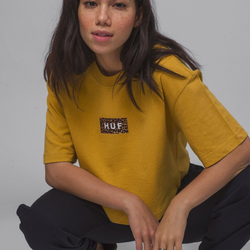 HUF Leopard Bar Logo Crop WMNS Tee Gold
