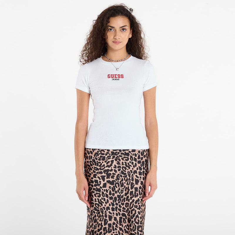 Guess Jeans Ss Cn Slim Rib Em White