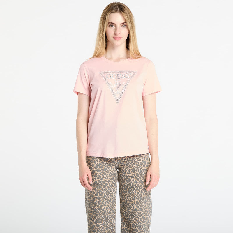 GUESS Ss Cn Krystal Triangle Tee Pink