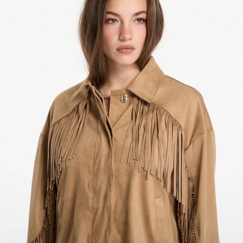 GUESS Ls Ibby Fringe Jacket Wet Sand