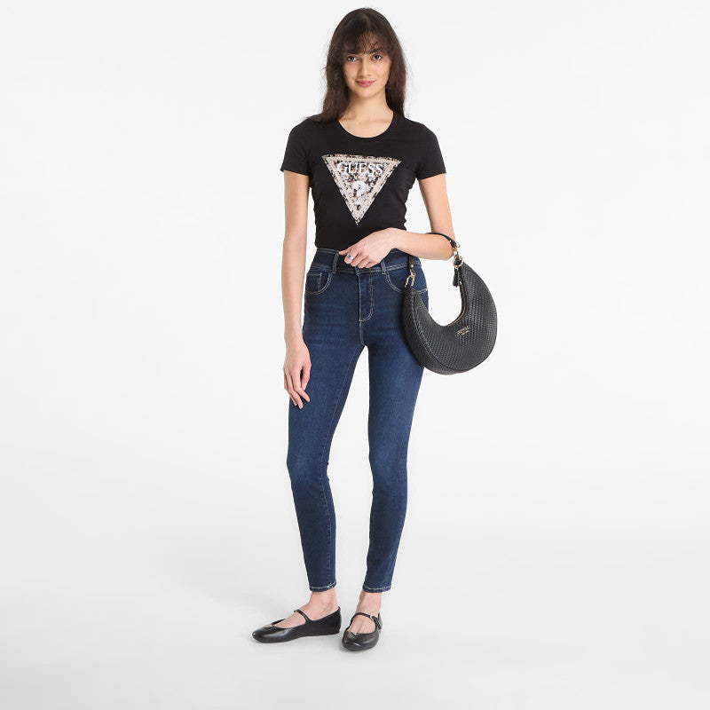 Guess Jeans Ss Cn Leo Triangle Tee Jet Black