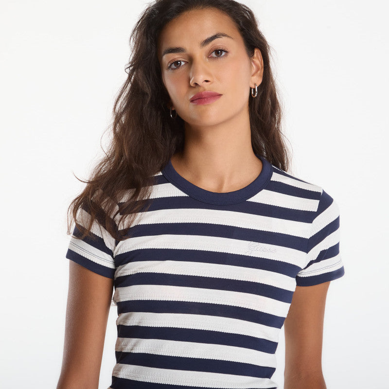 GUESS Ss Cn Michela Striped Tee Blackened Blue/ Cream