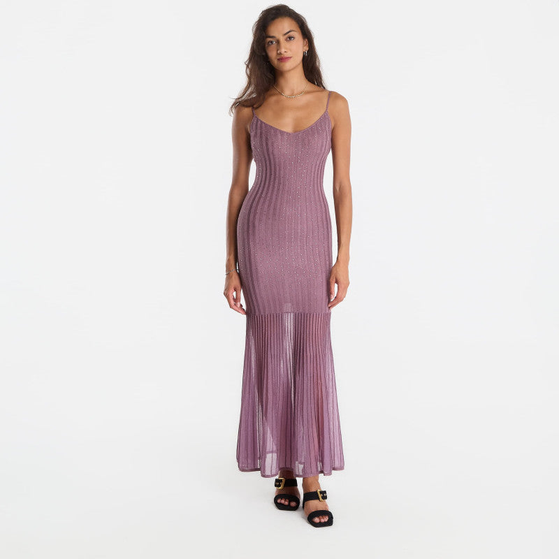 Sukienka GUESS Sl Sheer Skirt Meena Ribbed Dress Twilight Lavender/ Multi