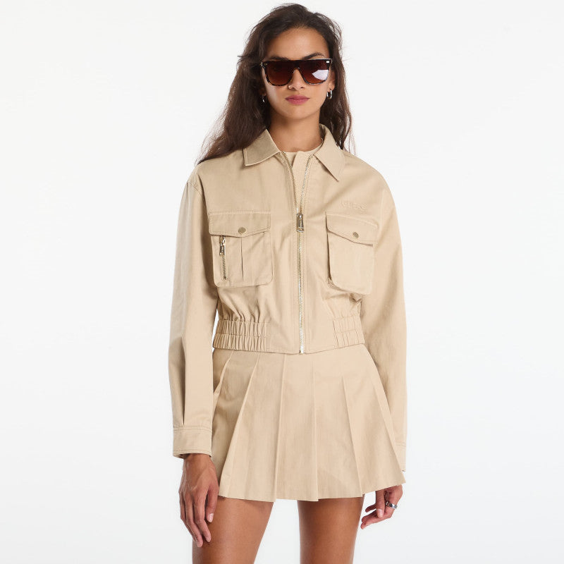 GUESS Juliane Utility Cargo Pocket Jacket Safari Tan