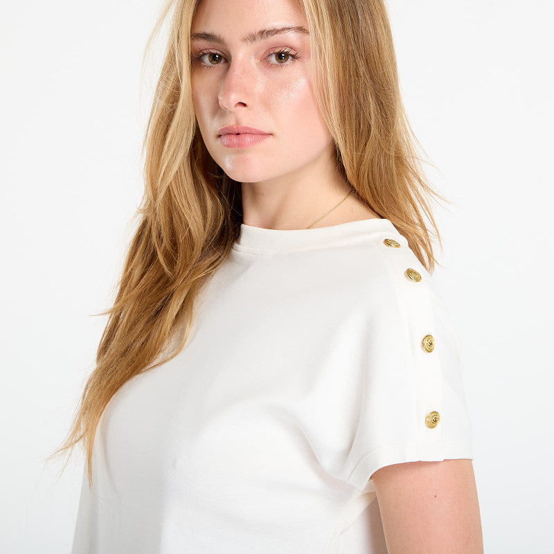 Tommy Hilfiger Gold Button Ss Tee White
