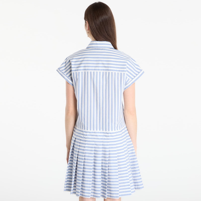 Sukienka Tommy Hilfiger Poplin Pleated Short Ss Dress White Banker Stp Ecru Brisk Blue