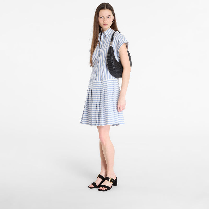 Sukienka Tommy Hilfiger Poplin Pleated Short Ss Dress White Banker Stp Ecru Brisk Blue