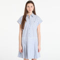 Sukienka Tommy Hilfiger Poplin Pleated Short Ss Dress White Banker Stp Ecru Brisk Blue