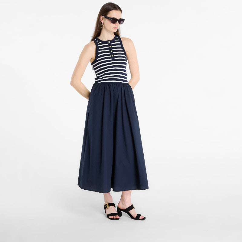 Sukienka Tommy Hilfiger Gold Button Poplin Mix Dress Breton Stripe Dark Night/ Ecru