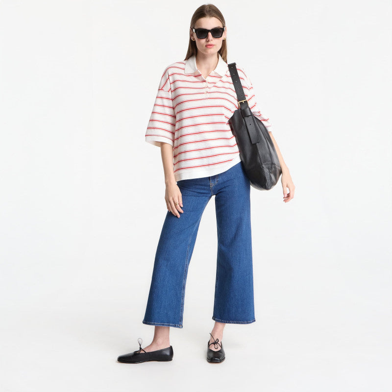 Tommy Hilfiger Multistp Oversized Ss Polo Tee Multi Stp Ecru / Fire Red