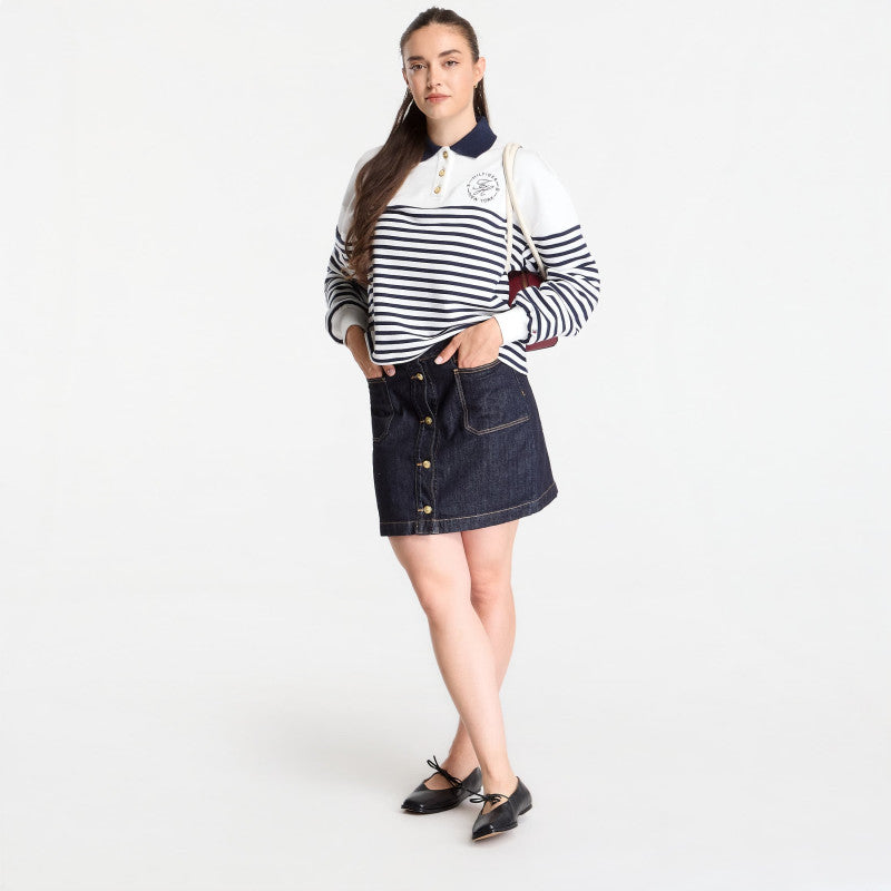 Tommy Hilfiger Roundal Collar Sweatshirt Wide Strp Ecru / Dark Night Navy