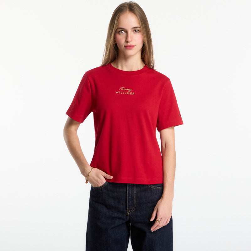 Tommy Hilfiger Gold Script Mdrn C-Nk S/S Tee Medium Red
